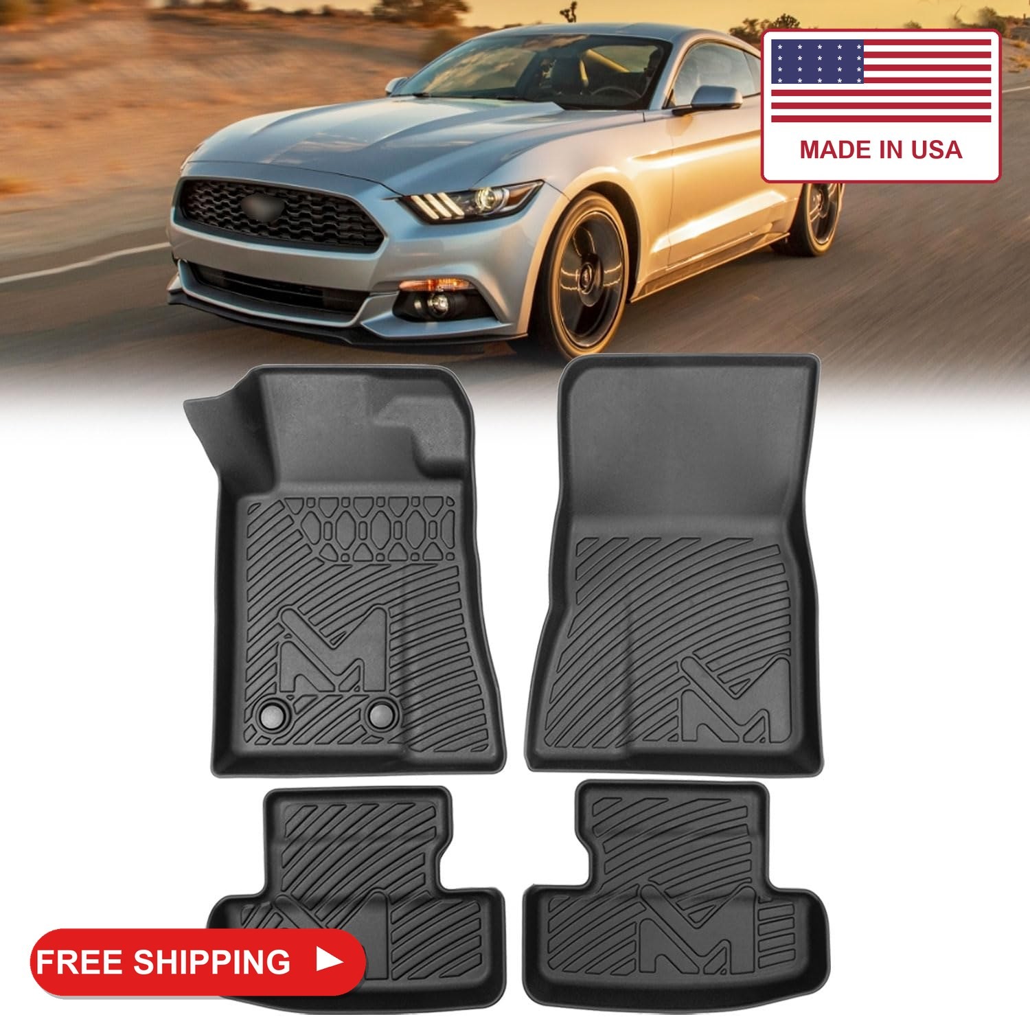 TPE Automotive Floor Mats Custom for 2015-2026 Ford Mustang, All Weather Cover P