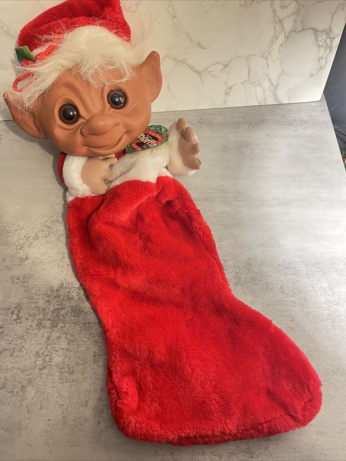 Vintage Norfin Treasure Troll Christmas Holiday Stocking Red Big Head NWT