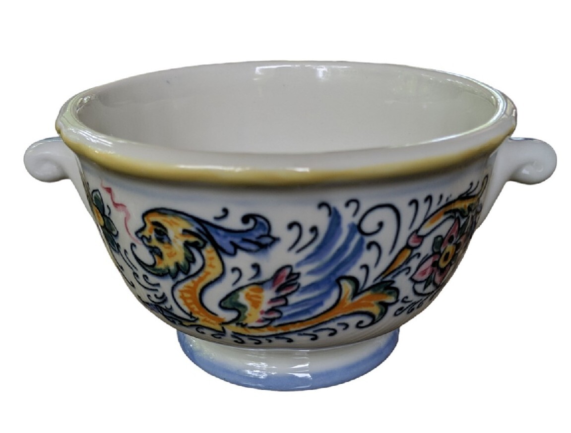 Vintage Hall Pottery Soup Cereal Bowl  Ceramic Winged Floral Dragon #2582 USA
