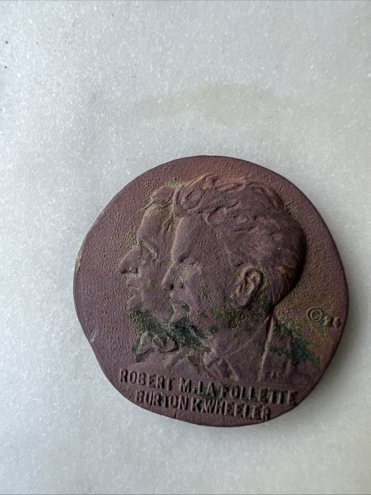 1924 U.S. Presidential Token Robert M. La Follette and Burton K.  Wheeler