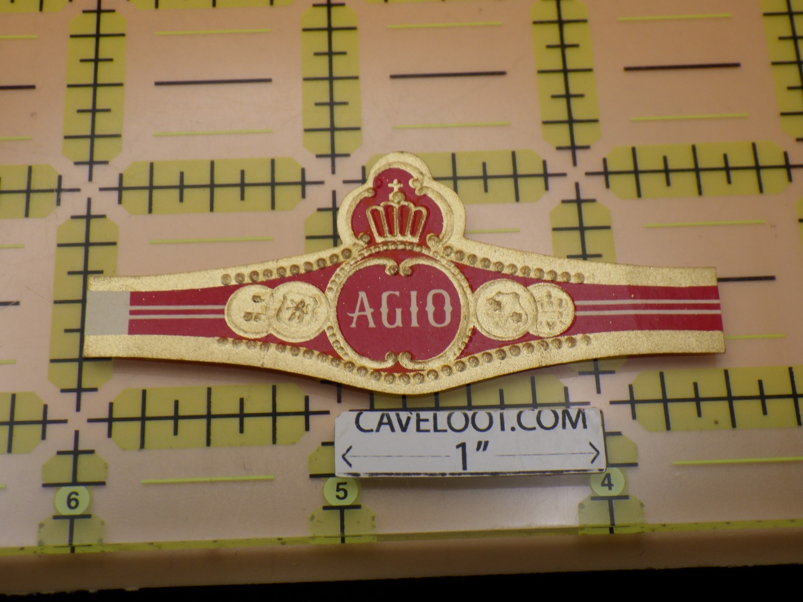 Vintage AGIO Cigar Band Embossed Gold Red Crown Tobacciana Ephemera Collectible