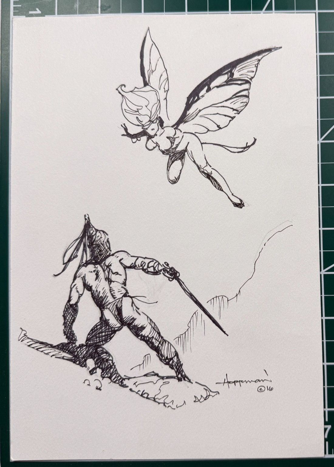 Mike Hoffman Original Art Ink Drawing Sketch 2016, 7x10, Frazetta style drawing