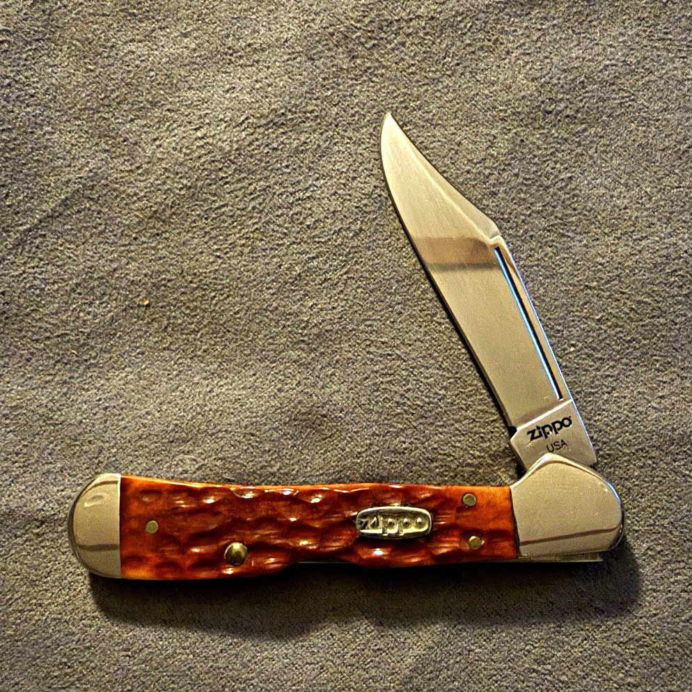 Extremely RARE Zippo USA Case Made Mini Copperlock Brown Jigged Bone Stainless