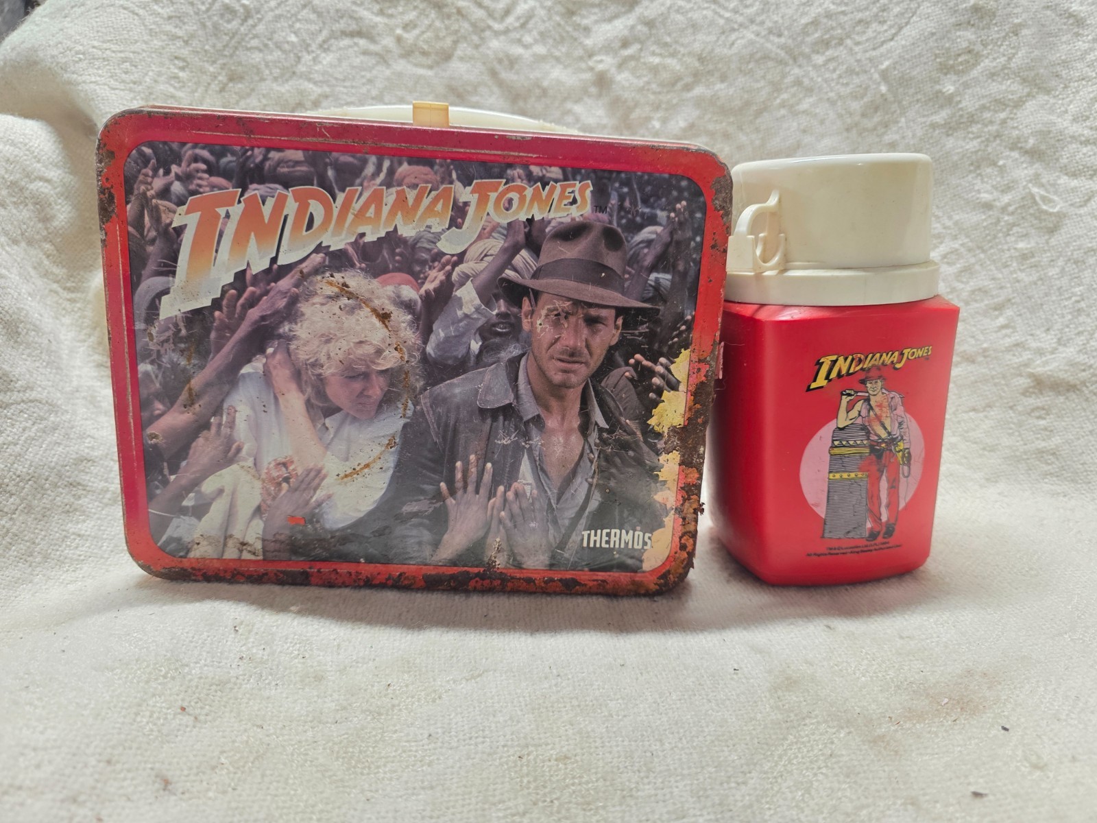 VINTAGE 1984 Indiana Jones Temple of Doom Metal Lunchbox and Thermos VINTAGE 1984 Indiana Jones Temple of Doom Metal Lunchbox and Thermos