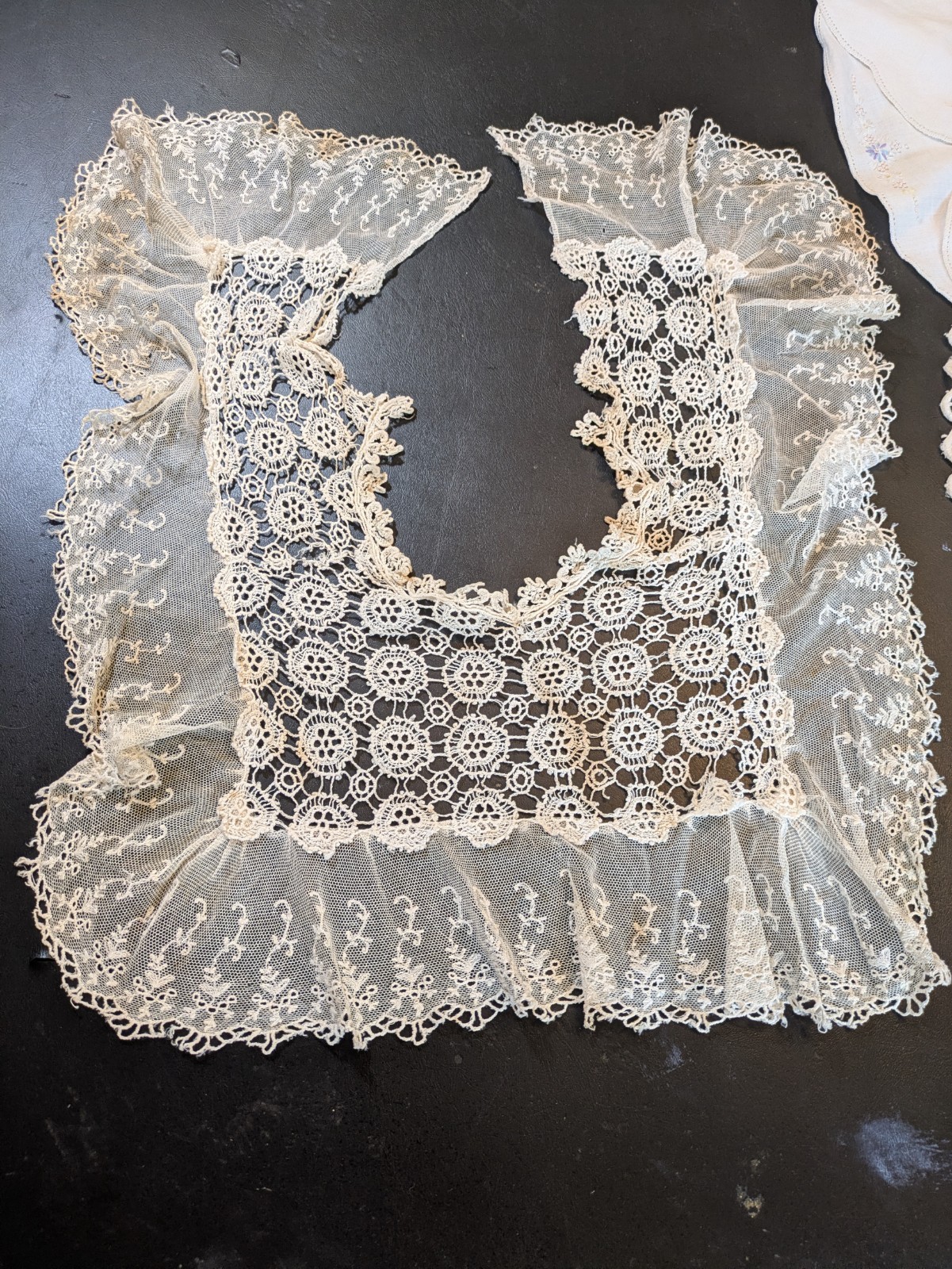Vintage Victorian Edwardian Sheer Ruffle Lace Dress Bib Yoke Collar Craft TLC