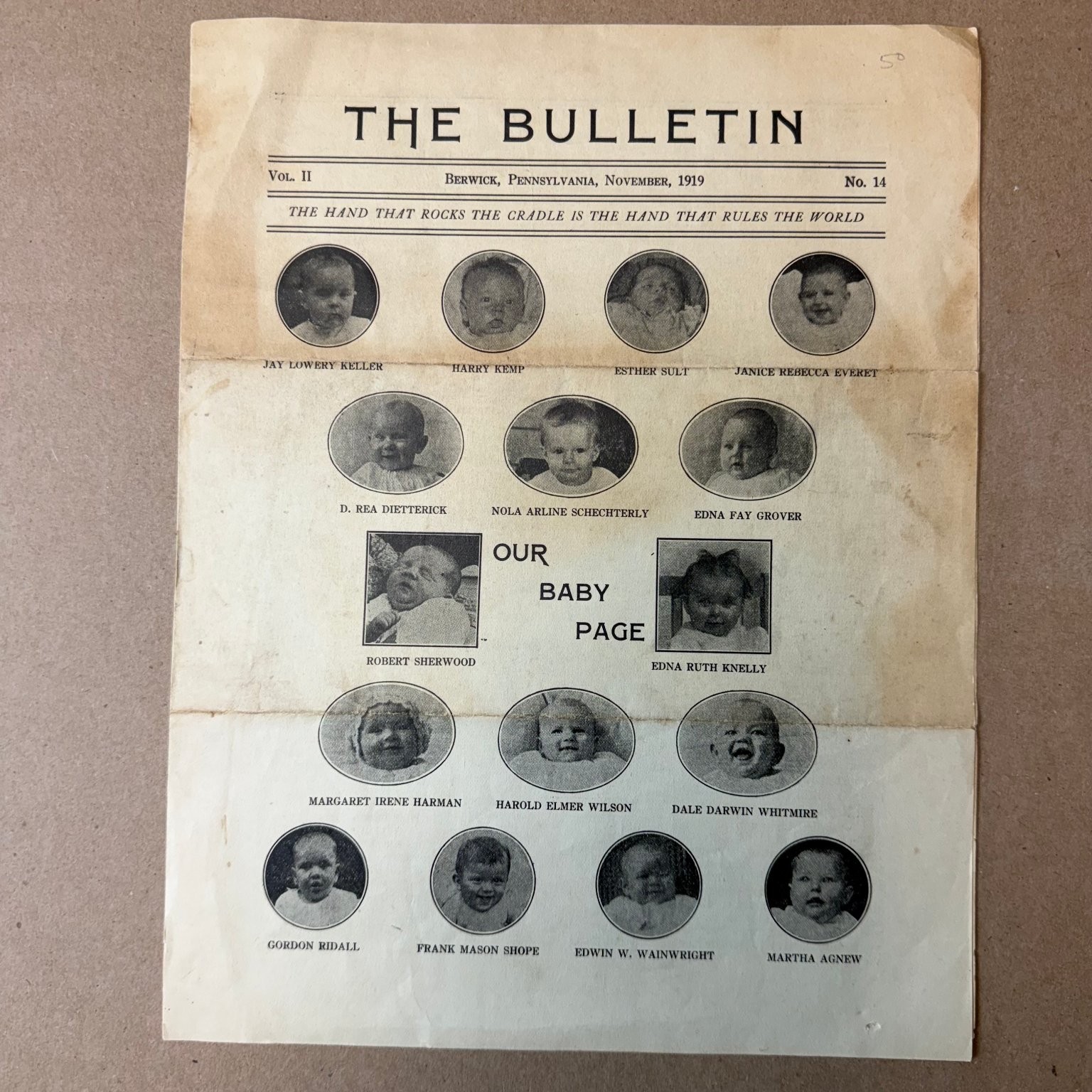 1919 Berwick PA The Bulletin Newspaper Our Baby Page Vol II No 14 Historical