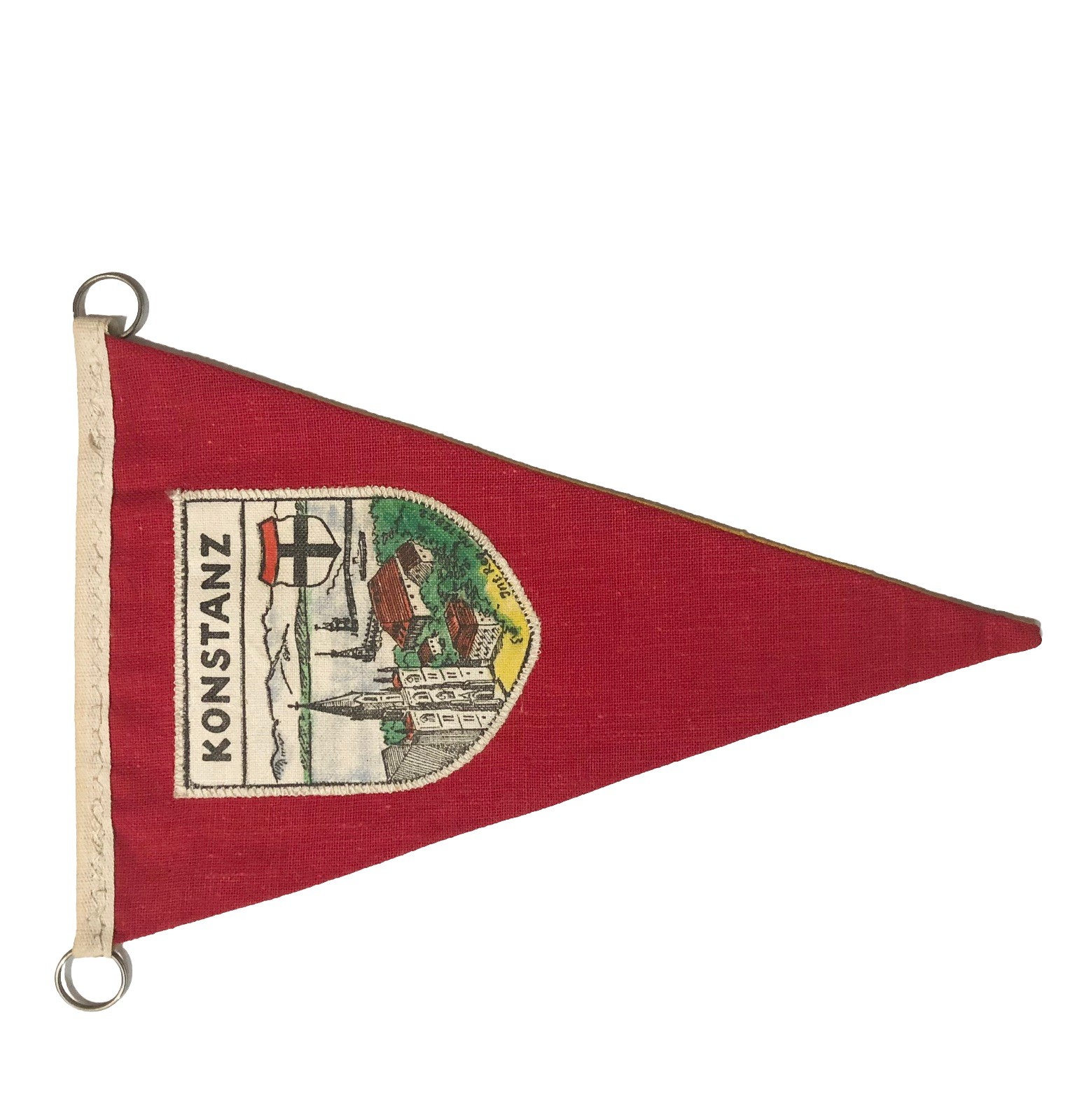 Vintage Konstanz Small Flag Pennant 7.5” X 4.5” Great Condition Mtns Buildings