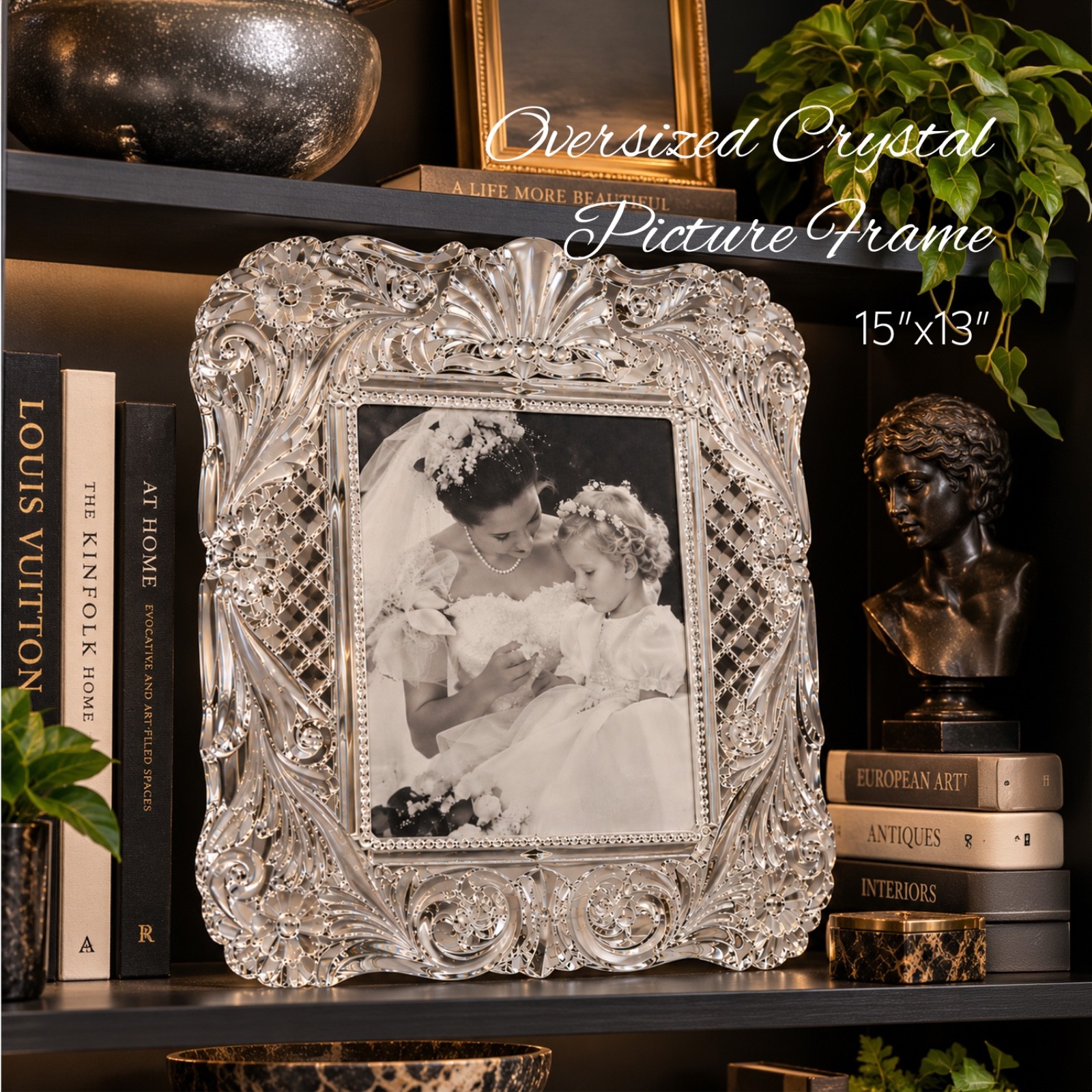 Mikasa Timeless Love Lead Crystal Picture Frame, Germany, 15x13, Holds 9x7