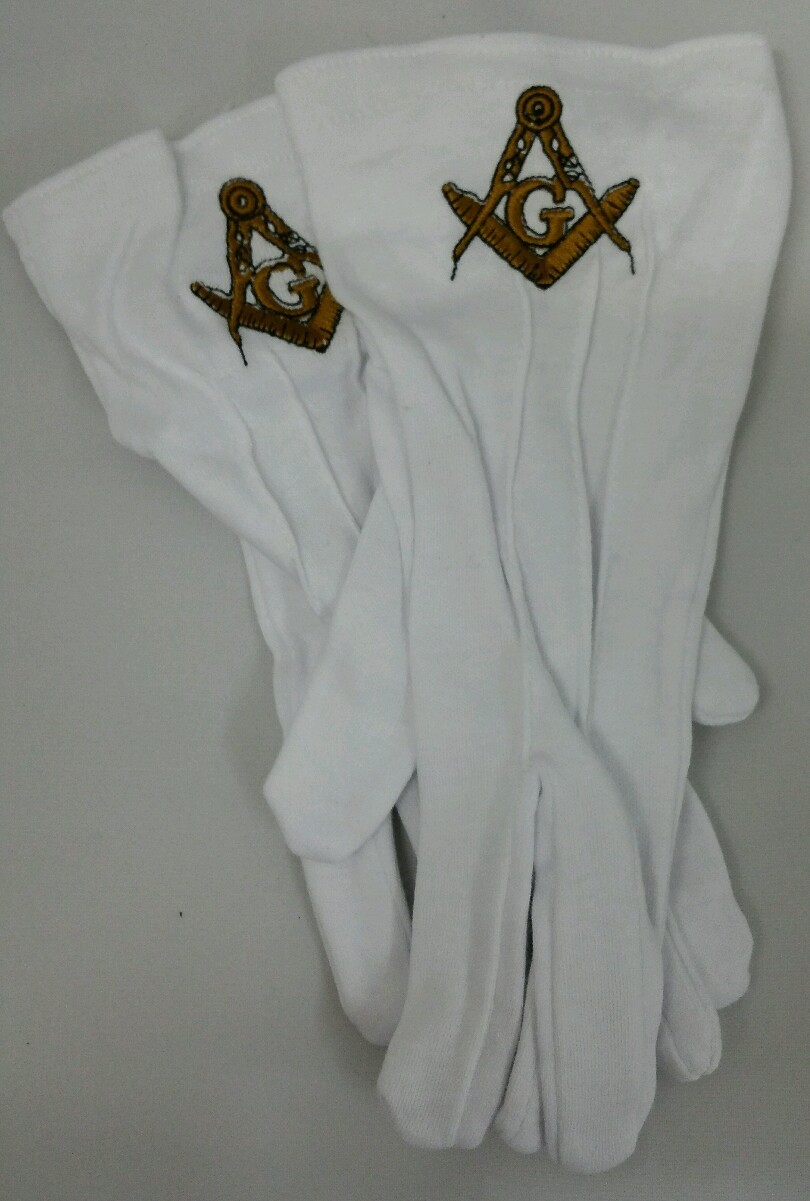 MASONIC FREEMASONS SQUARE AND COMPASS EMBROIDERED DRESS GLOVES MASONIC FREEMASONS SQUARE AND COMPASS EMBROIDERED DRESS GLOVES
