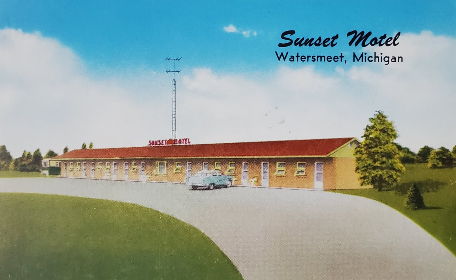 Postcard SUNSET MOTELCorner of Highway U.S. 2 and U.S. 45Watersmeet Michigan