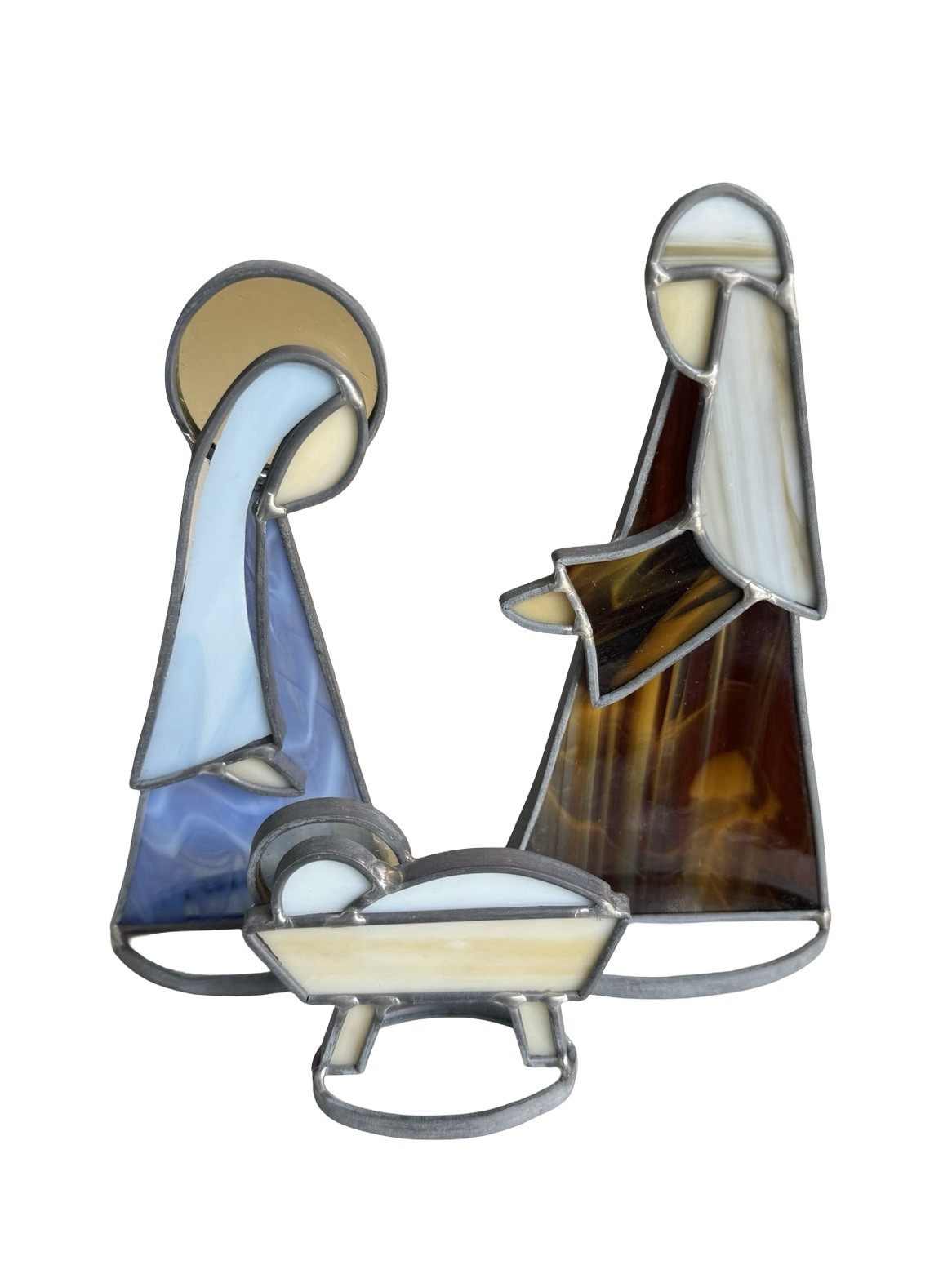 Vintage Handmade Stained Glass 3-Piece Holy Family Nativity Scene Holiday Decor Vintage Handmade Stained Glass 3-Piece Holy Family Nativity Scene Holiday Decor