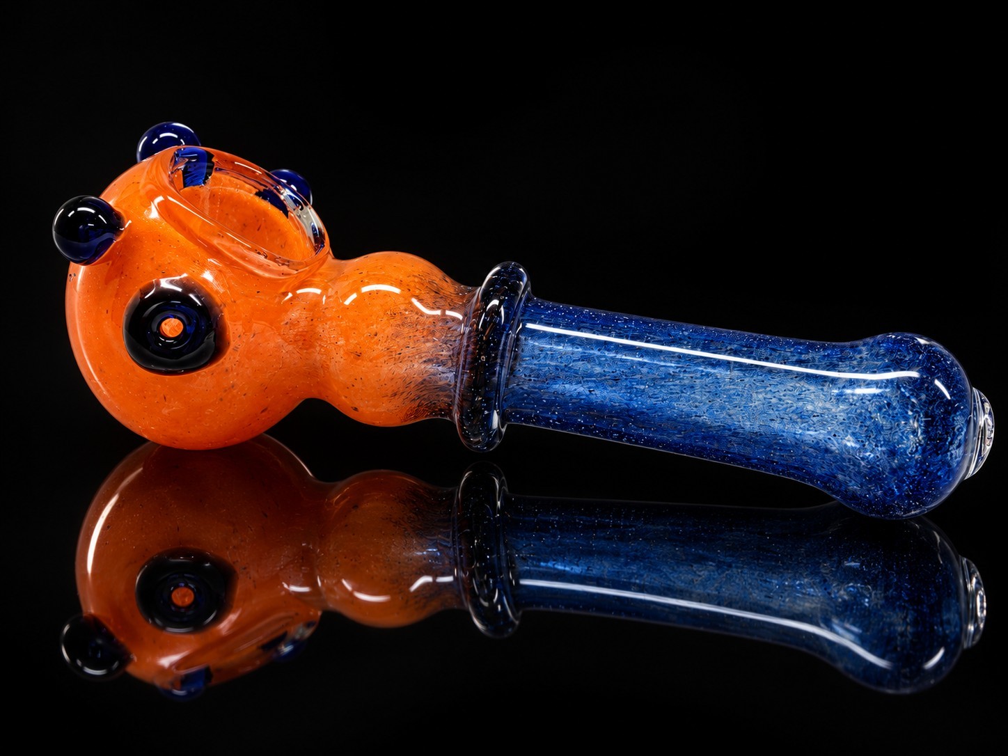 Orange Blue Glass Tobacco Hand Pipe Cobalt Accent Raised Glass Art Design