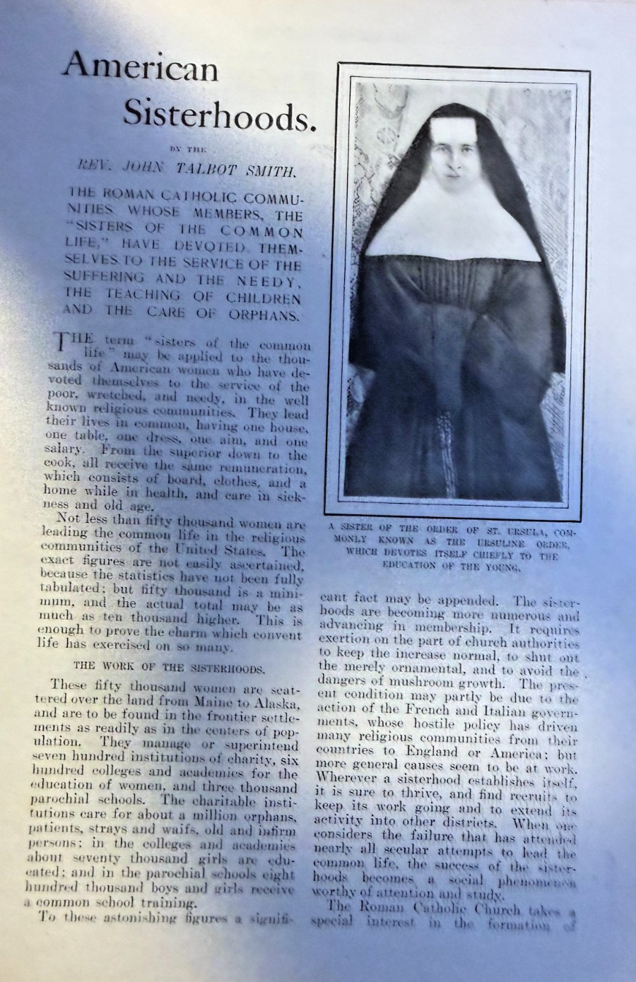 1903 American Sisterhoods Order St Ursula Sister of St Dominic Sisters of Mercy