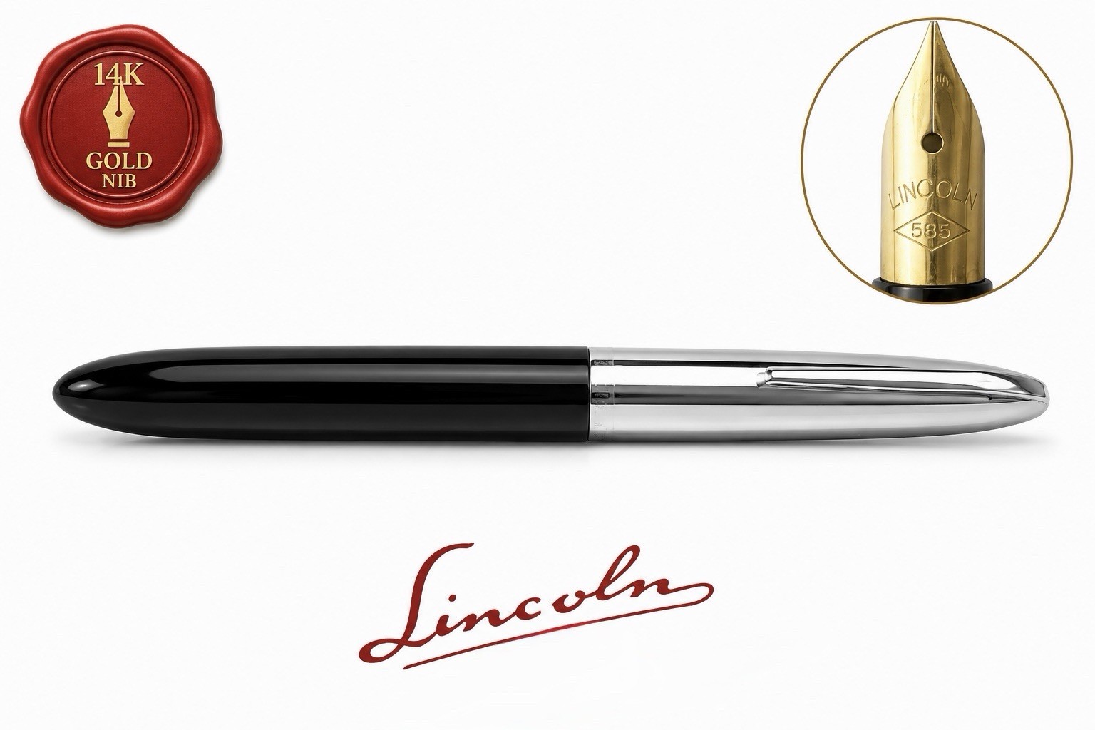 LINCOLN Fountain Pen Piston Nib GOLD 14K M Writes Vintage 1960