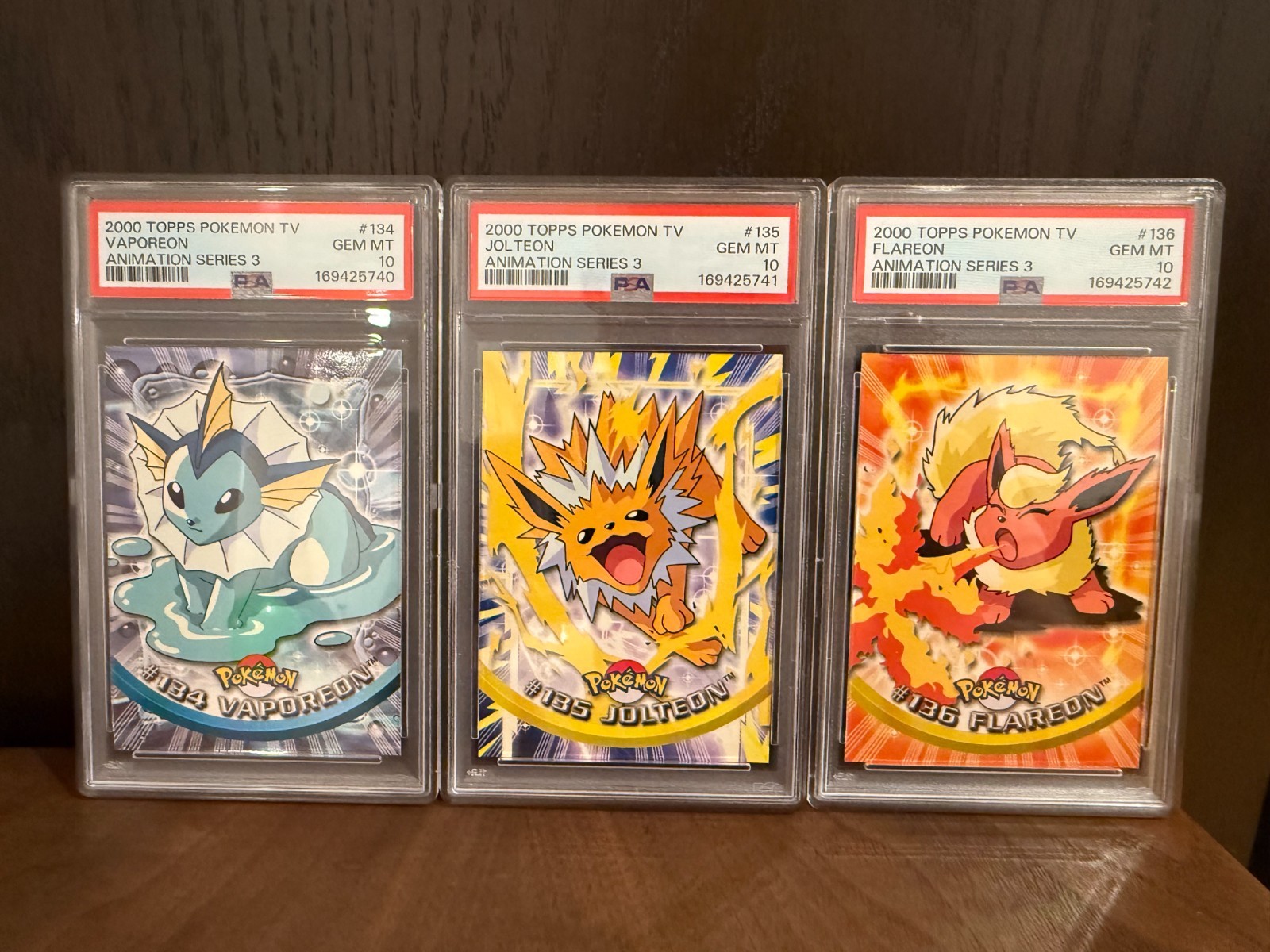 2000 TOPPS POKEMON TV Animation 134-136 SEQ PSA 10 Vaporeon Jolteon Flareon Lot