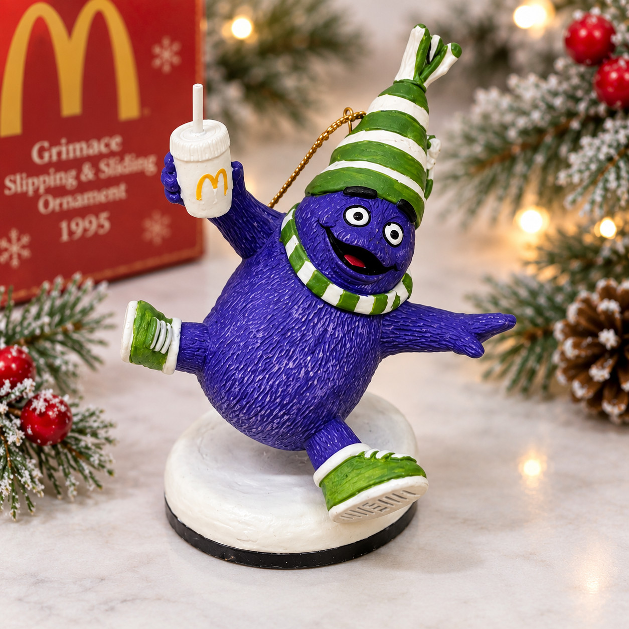 Vintage 1995 VERY RARE McDonald\'s GRIMACE SLIPPING & SLIDING Ornament 30507-2