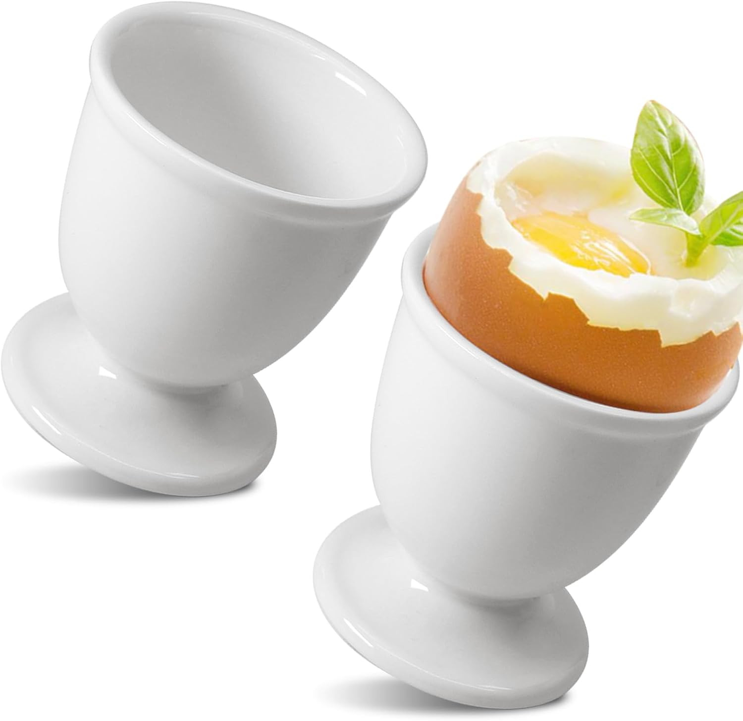 White Ceramic Egg Cups Set of 2 Porcelain Boiled Egg Holder Stand Kitchen Breakf