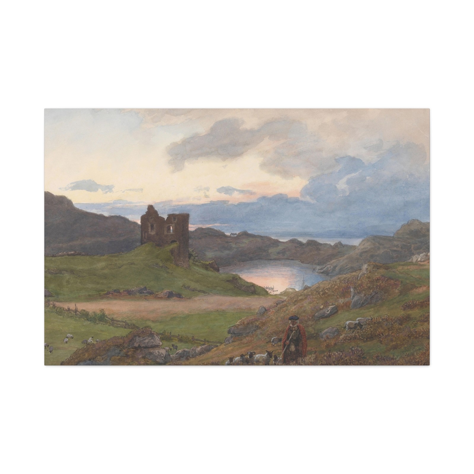 Hans Gude (1825-1903) Landskap Ved Tarbert Castle, Skottland - Canvas Wall Art