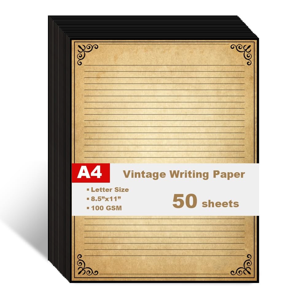 Vintage Lined Paper with Antique Border Design, 50 Sheets, Stationary Paper f...