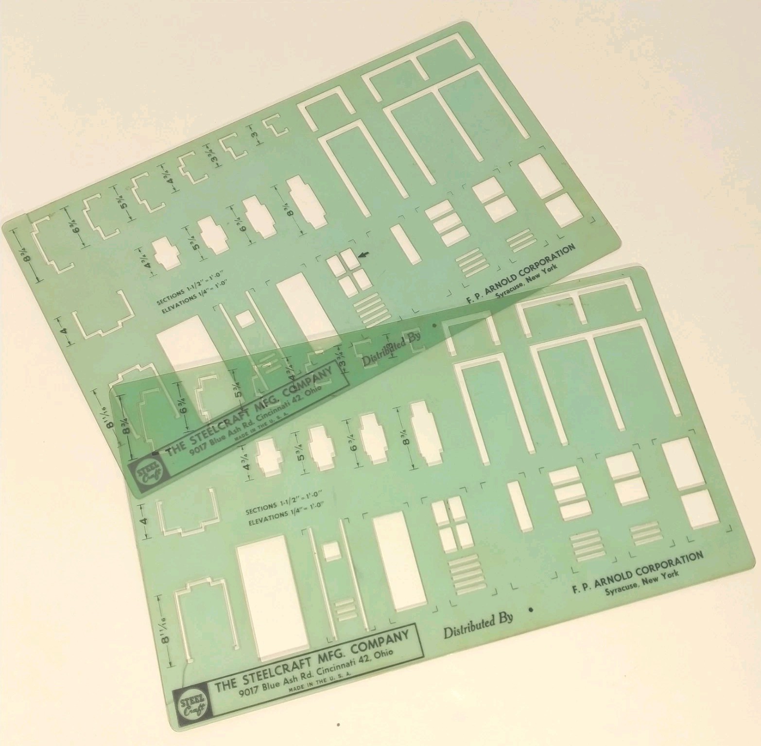 Lot of 2 Vintage Steelcraft Mfg Co Architectural Window Drafting Templates