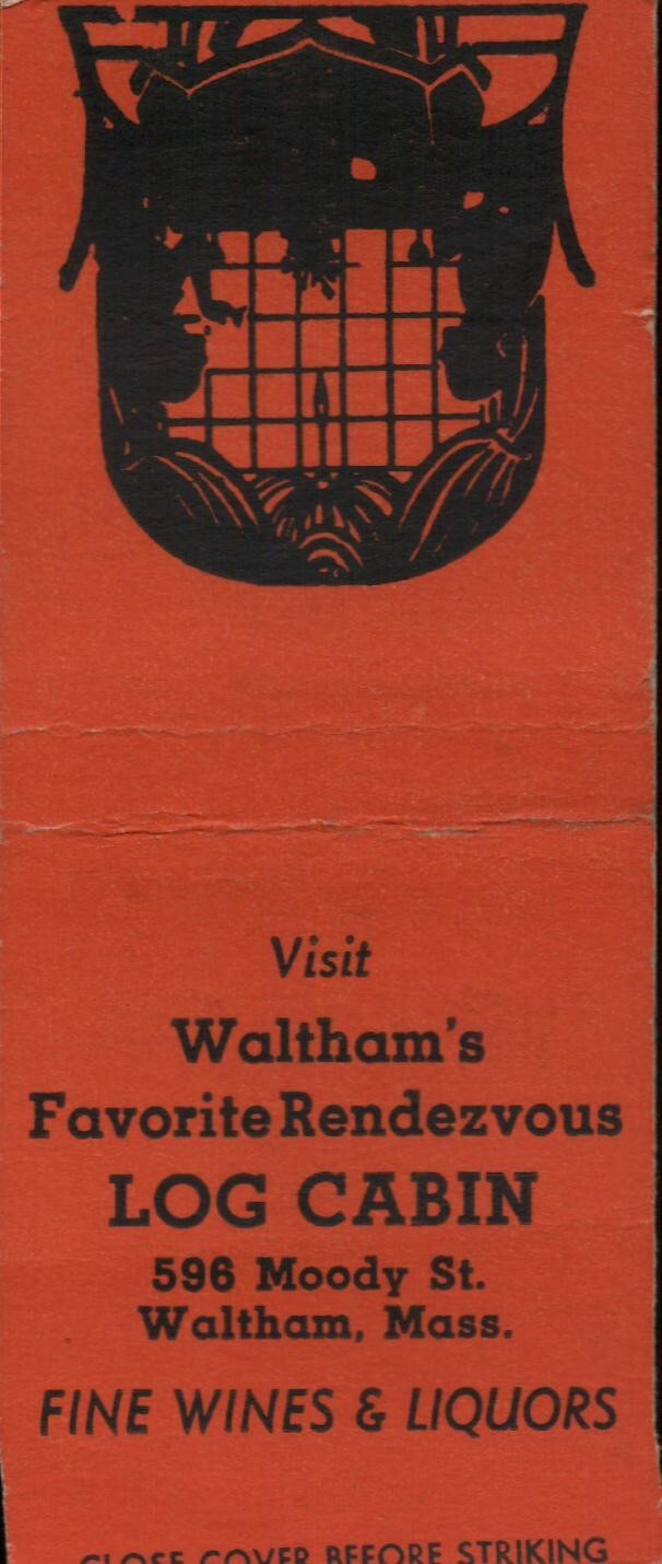 Vtg Bobtail Matchbook Cover Log Cabin Waltham Massachusetts