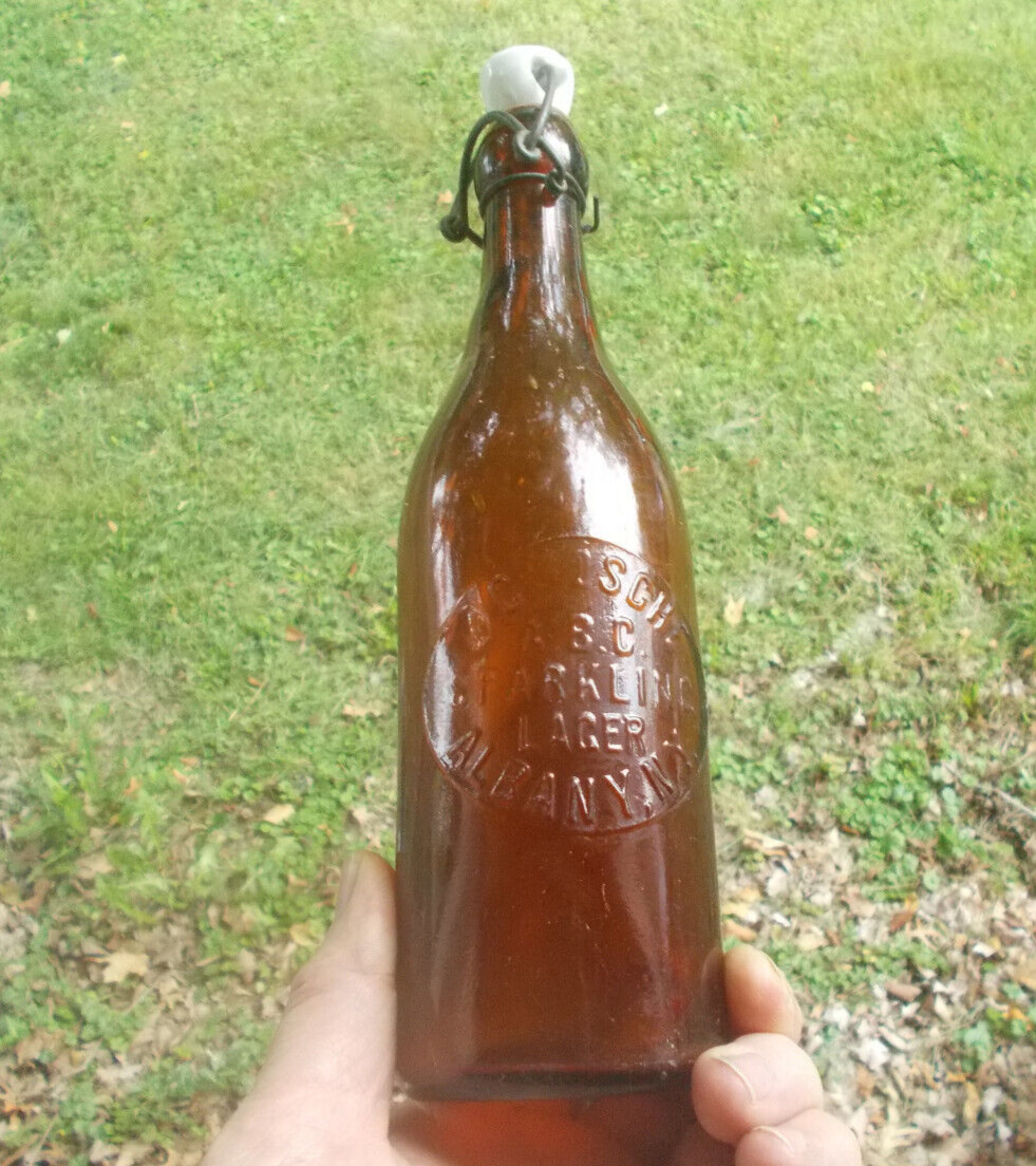 ALBANY,NY ROSHE A.B.C.SPARKLING LAGER AMBER BLOB TOP BEER BOTTLE 1890s PRE PRO