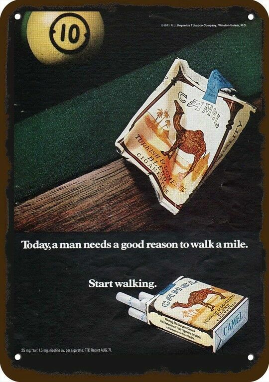 1972 CAMEL CIGARETTES & Billiards Pool Vntg-Look DECORATIVE REPLICA METAL SIGN 1972 CAMEL CIGARETTES & Billiards Pool Vntg-Look DECORATIVE REPLICA METAL SIGN