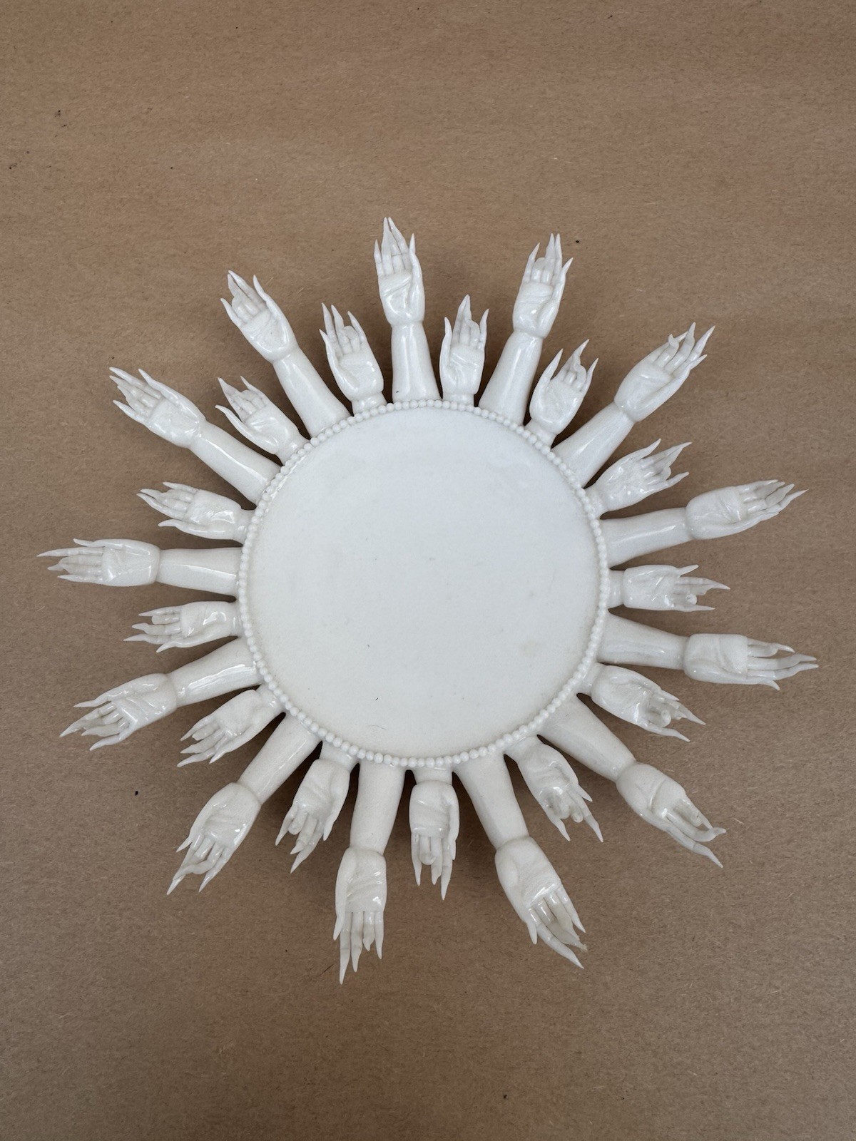 Peter Ting Contrasts White Fine Porcelain Buddha Hands Sculpture Saucer Plate