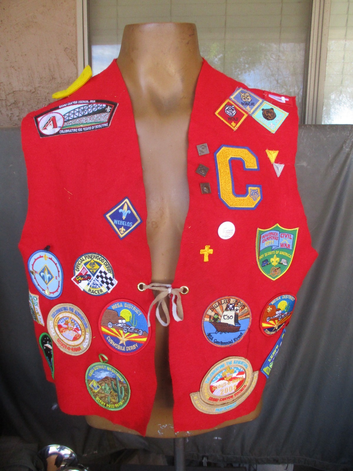Vtg Boy Scouts, BSA Red Felt Vest with Patches