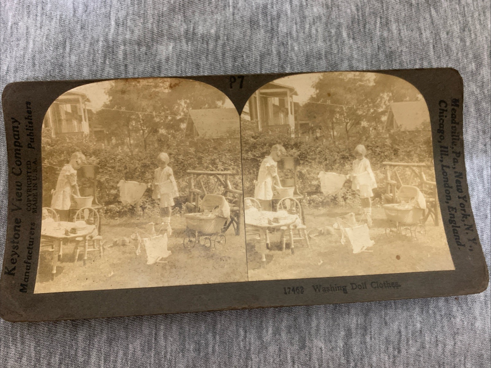 Antique Keystone View Washing Doll Clothes Stereoview Card