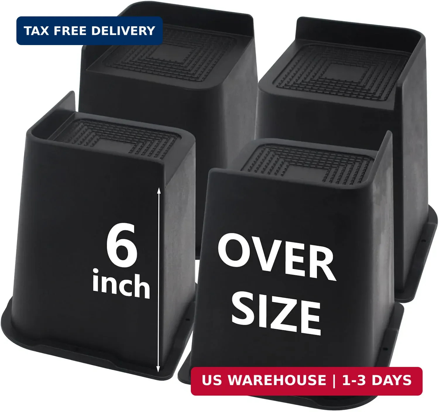 4 Pack Bed Risers 6 inch Heavy Duty, Oversized Furniture Risers