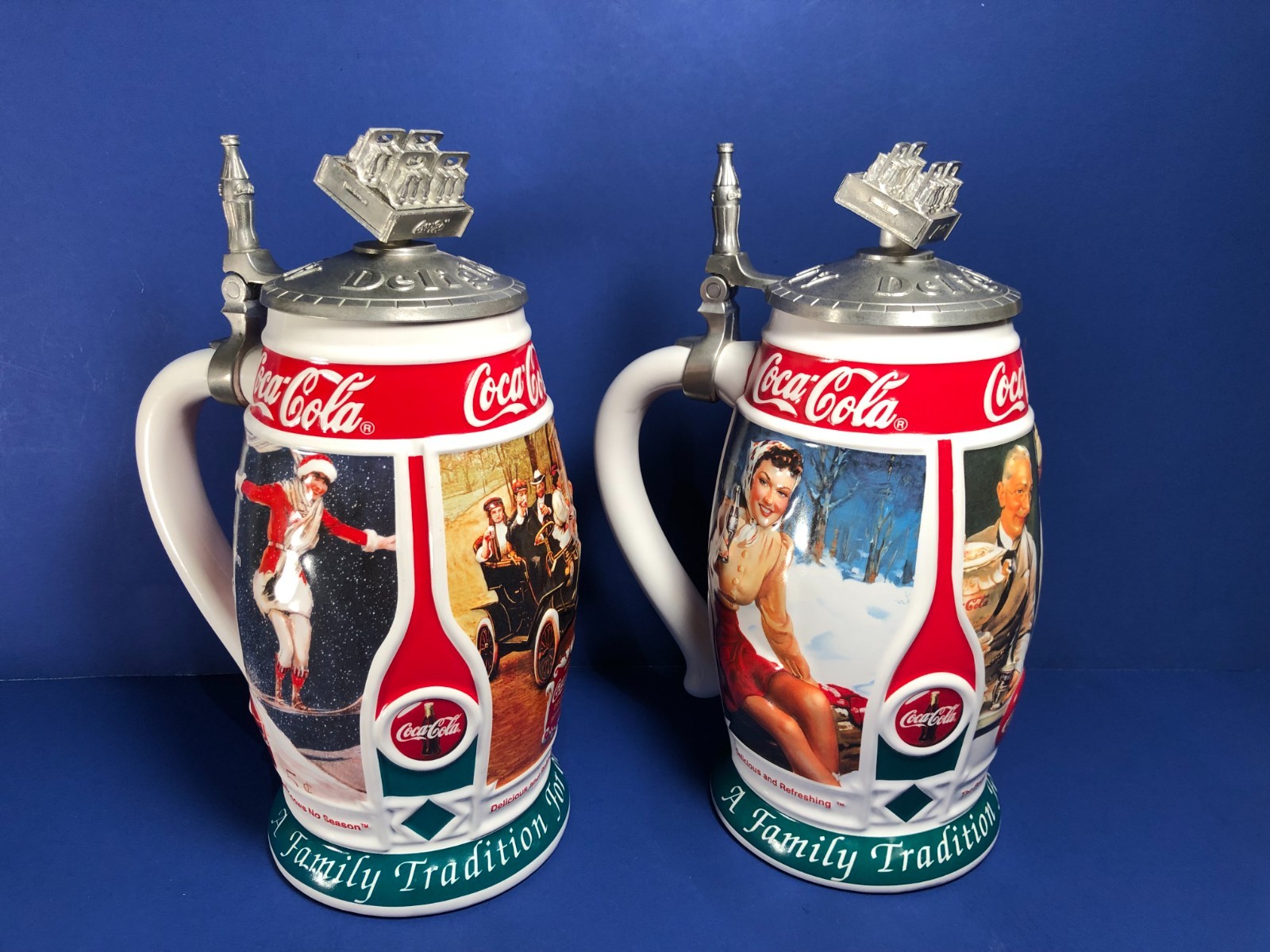 SET of 2 COCA COLA HISTORICAL SLOGANS STEINS w/ boxes
