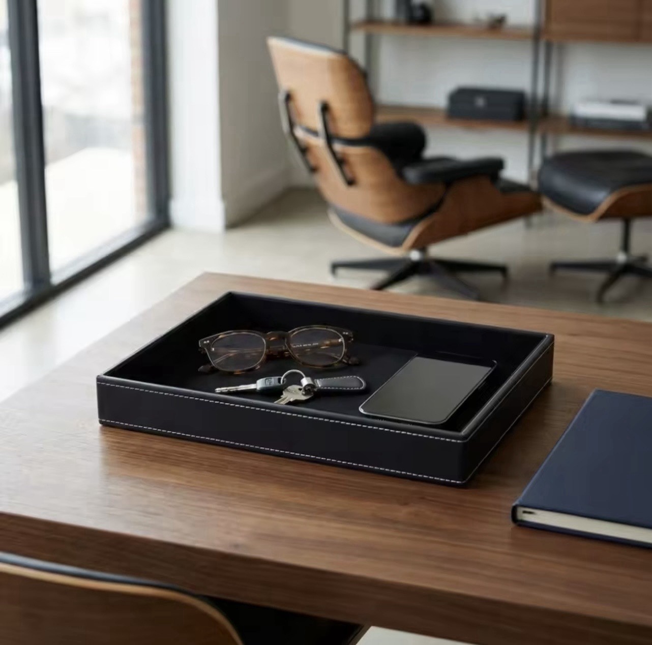 Premium Leather Desk Tray Organizer for Office Home Accessories Storage