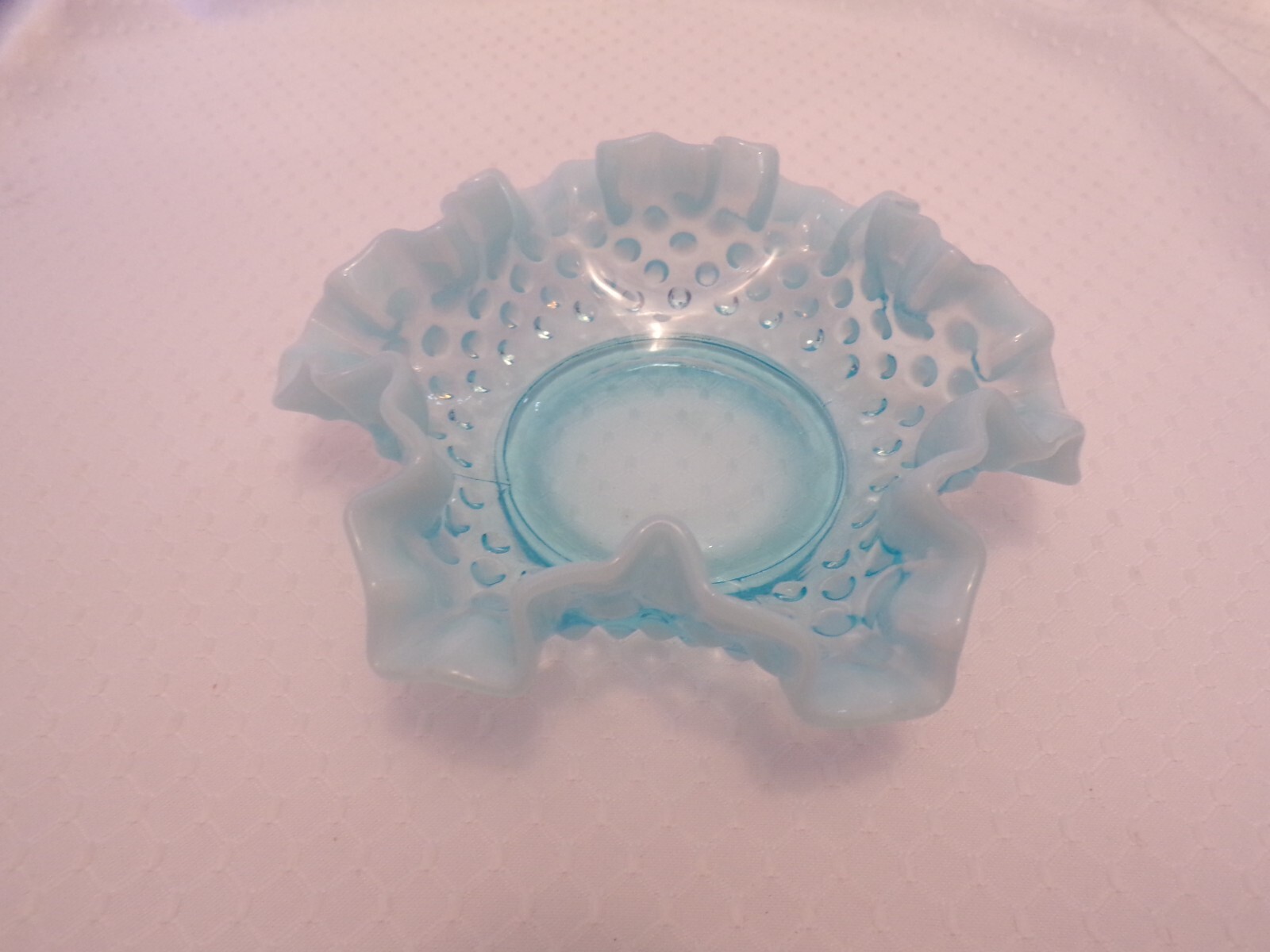 VTG Fenton Blue Opalescent Hobnail Dish