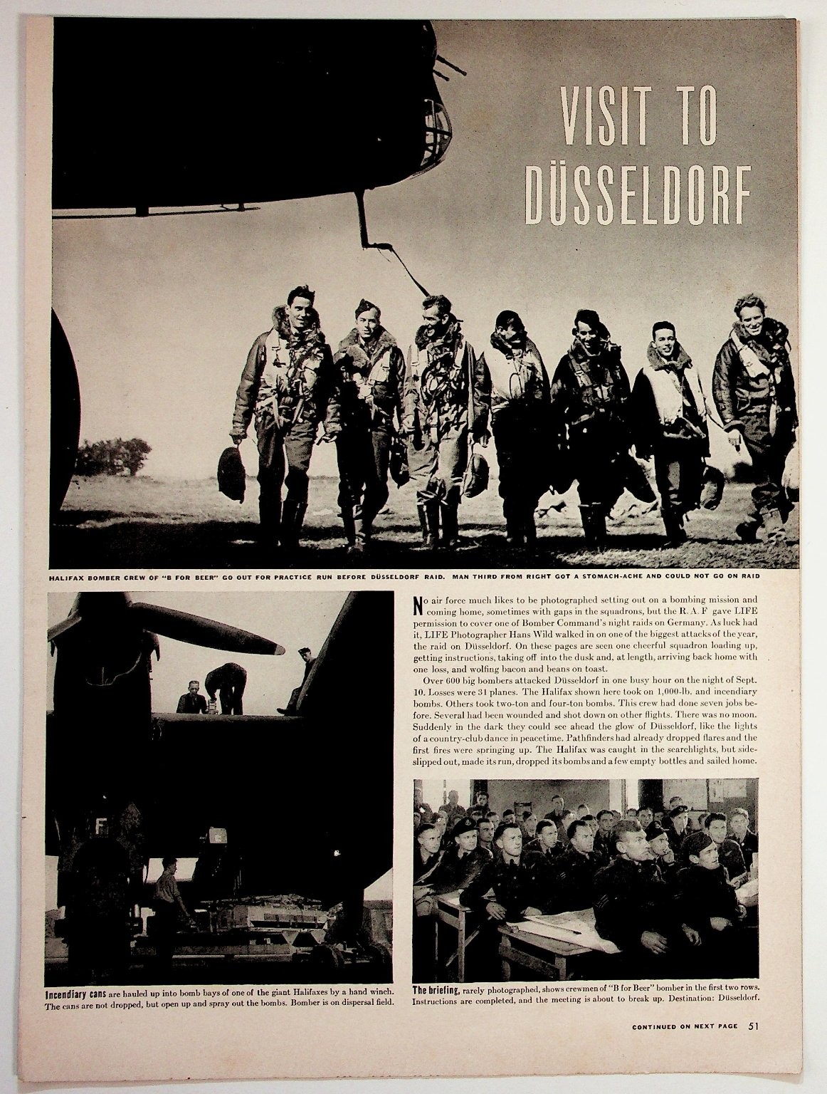 WWII Halifax Bomber Crew Visit to Düsseldorf 1940s Magazine Article Print WWII Halifax Bomber Crew Visit to Düsseldorf 1940s Magazine Article Print