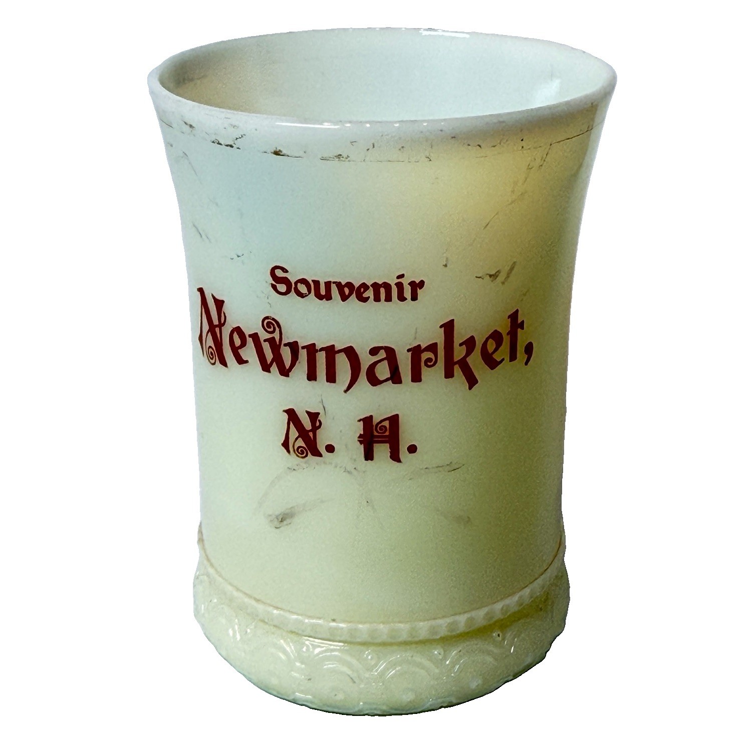 NEW MARKET NH NEW HAMPSHIRE Uranium Custard Souvenir ANTIQUE Glass TRINKET CUP