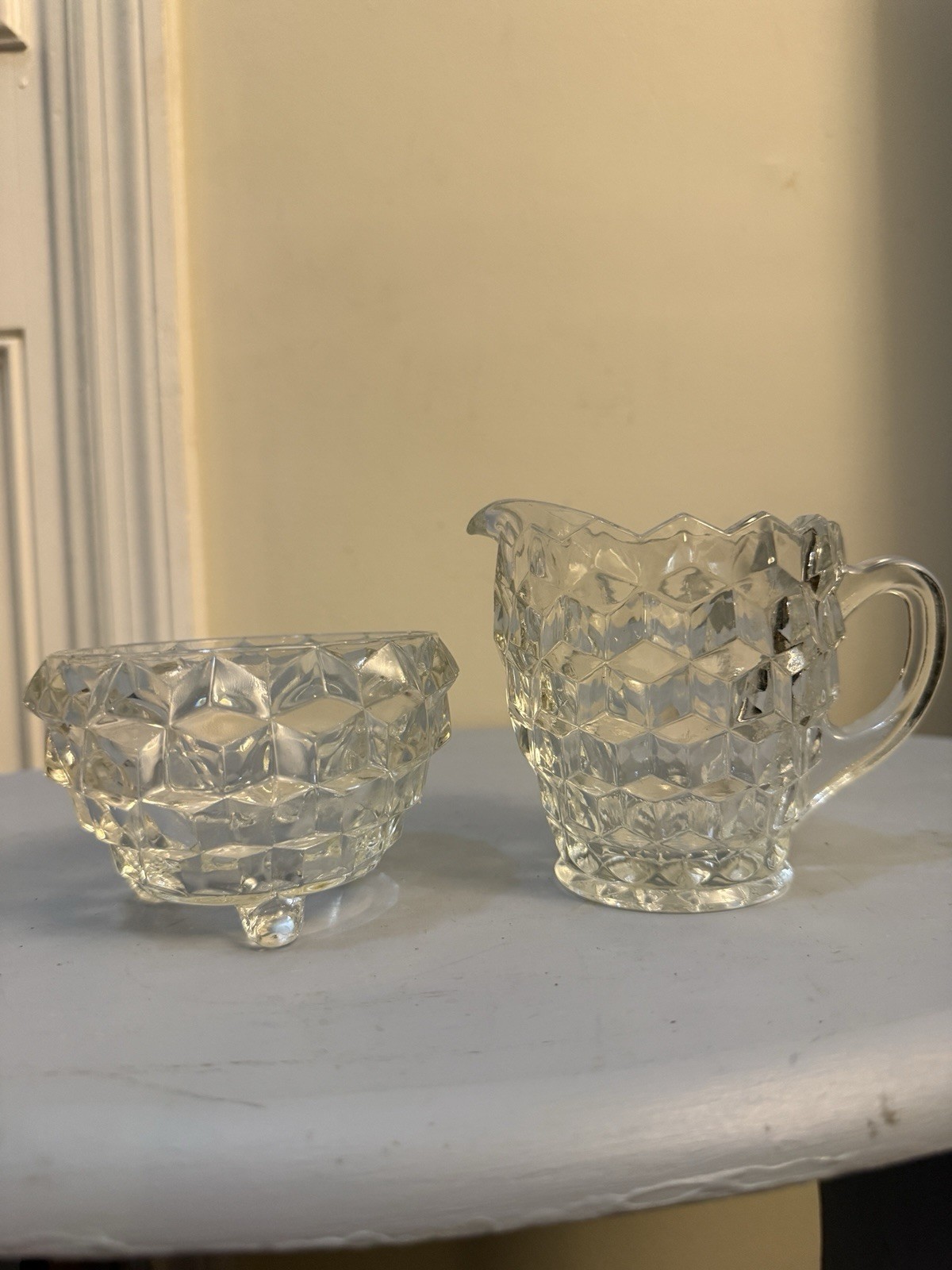 Fostoria American Pattern Elegant Vintage Clear Glass Creamer and Sugar