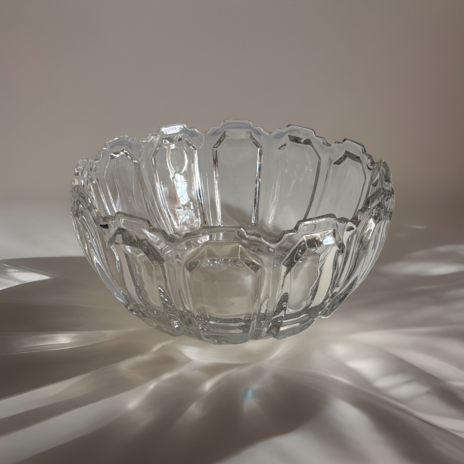 VTG Heavy Clear Crystal Scalloped Edge Paneled Wavy Art Deco Centerpiece Bowl VTG Heavy Clear Crystal Scalloped Edge Paneled Wavy Art Deco Centerpiece Bowl