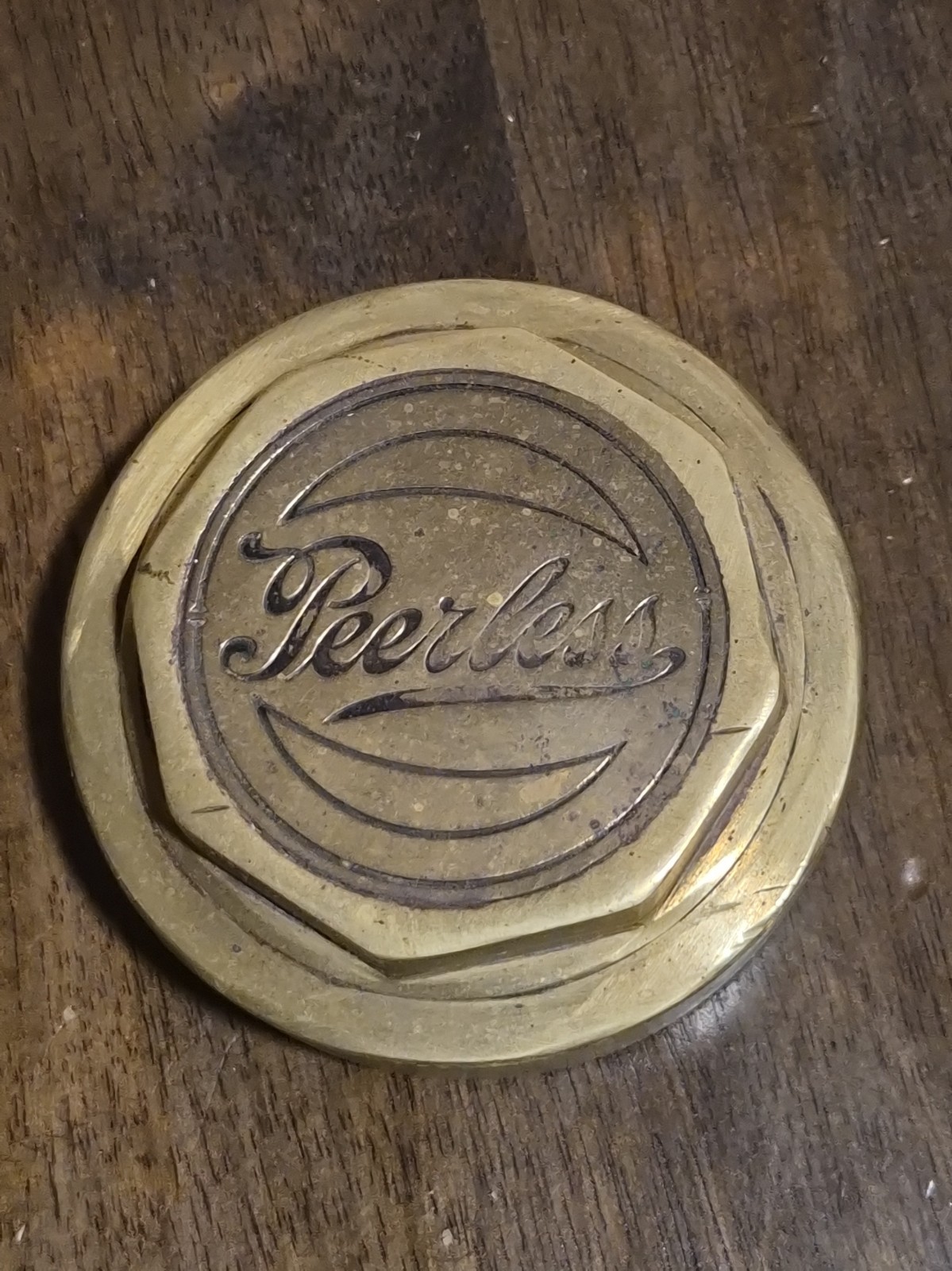 Vintage Brass Peerless Motor Car Threaded Hubcap Grease Cap - Intact Threads