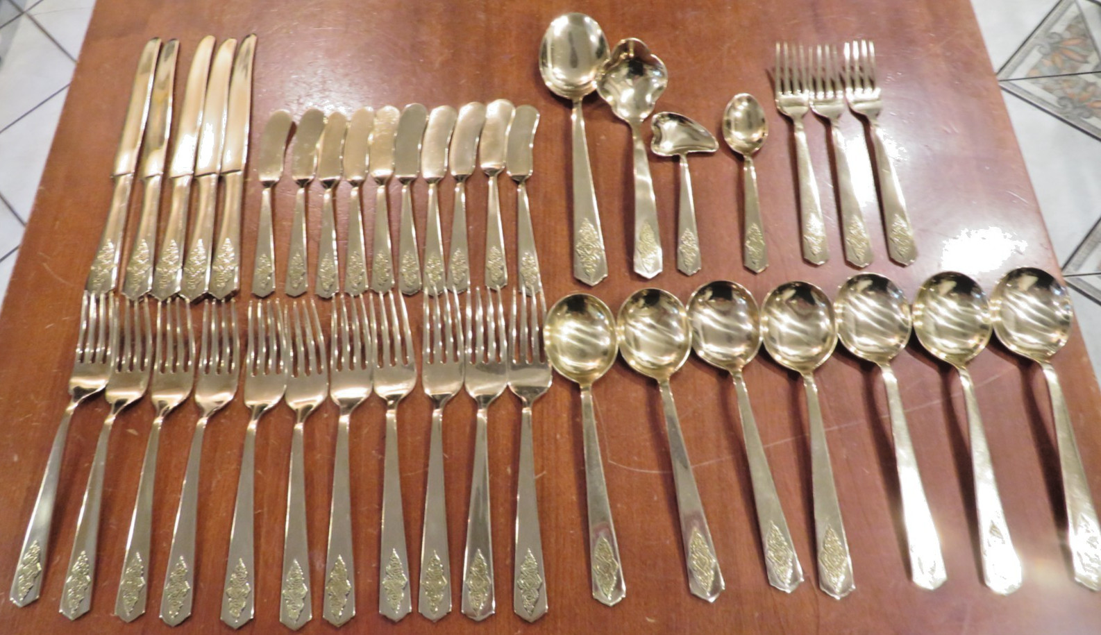 40 Vintage STAR OF SIAM Bronze Tone Brass Embossed Applique Utensils Silverware