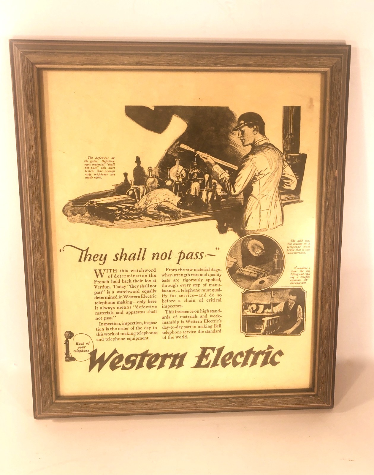 Vintage Early 1900\'s Western Electric Framed Advertising 4 Candlestick Telephone