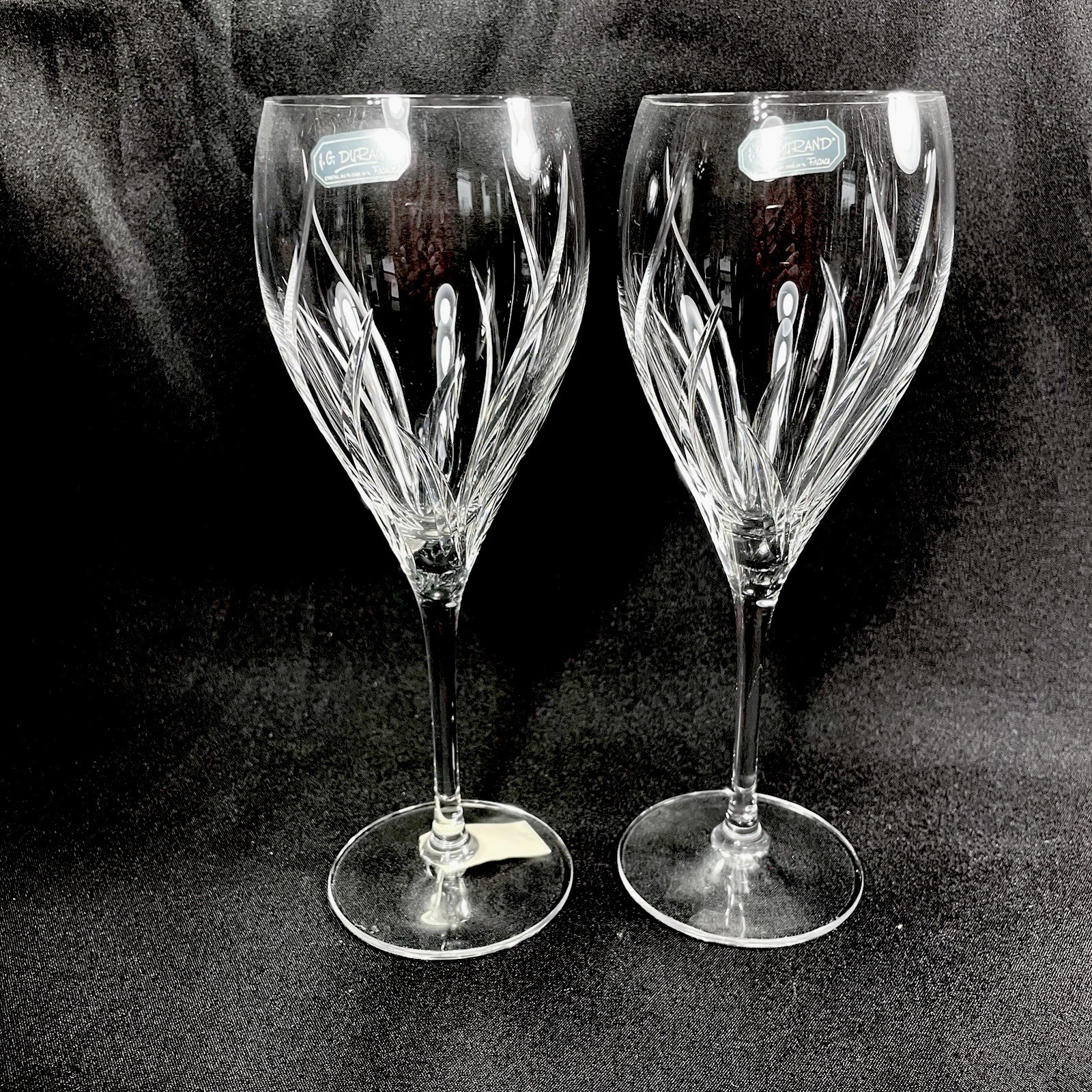 2 Cristal D\'Arques-Durand Agena Water Wine Glasses  Goblets New W/Sticker 8 1/2”
