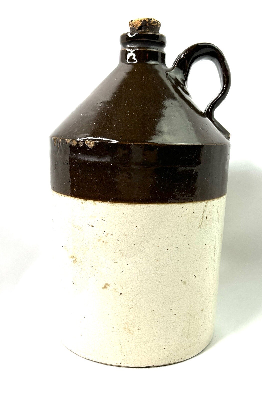 Stoneware Jug Antique Two Tone Brown Salt Glazed Handmade Handle
