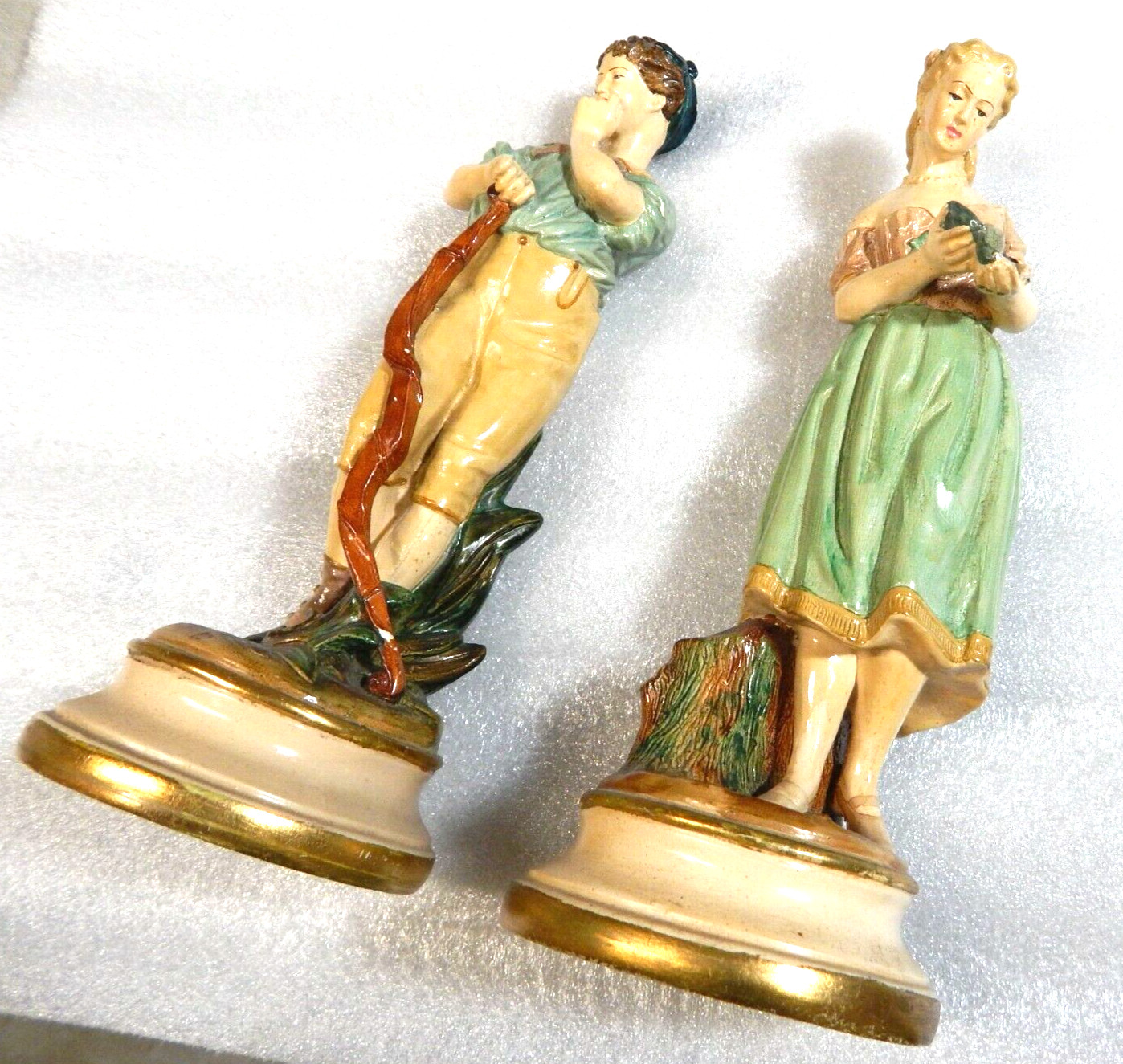 Vintage BORGHESE Boy & Girl Italian Chalkware Pair Couple Figurine Art Deco 11”