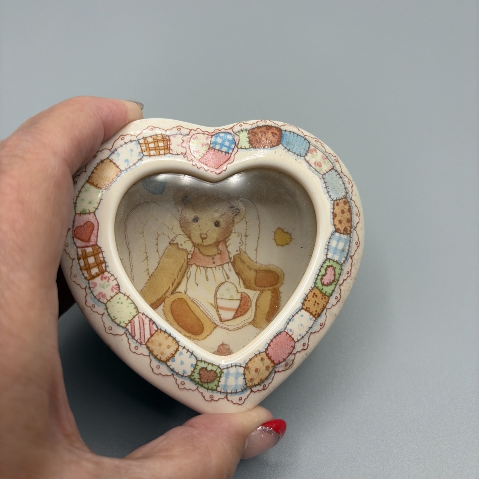  Vtg 1992 Cherished Teddies Priscilla Hillman Lidded Heart Porcelain Trinket Box