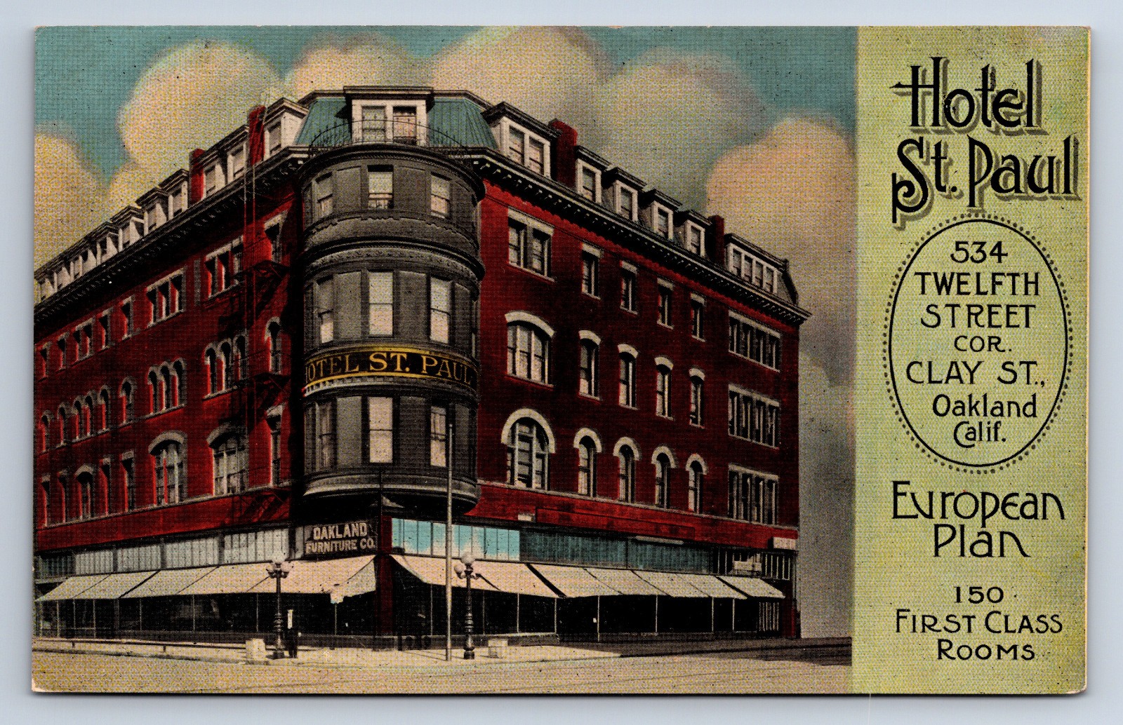 Vintage Postcard Oakland CA Hotel St. Paul European Plan Furniture Co 1913 AA3