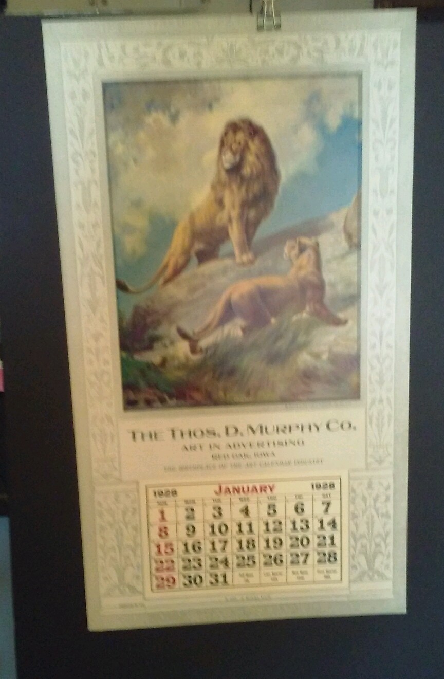R.ATKINSON FOX PRINT - BEAUTIFUL LIONS - A ROYAL PAIR- 1928 CALENDAR 