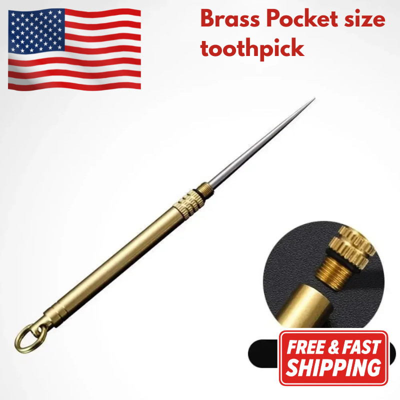 Titanium & Brass Reusable Toothpick Portable EDC Survival Tool Waterproof Gold