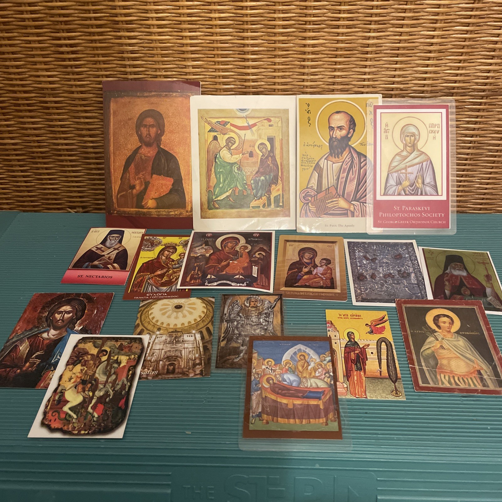 Lot 17 Greek Orthodox Byzantine Prayer Holy Cards Mary Saints Jesus Laminated