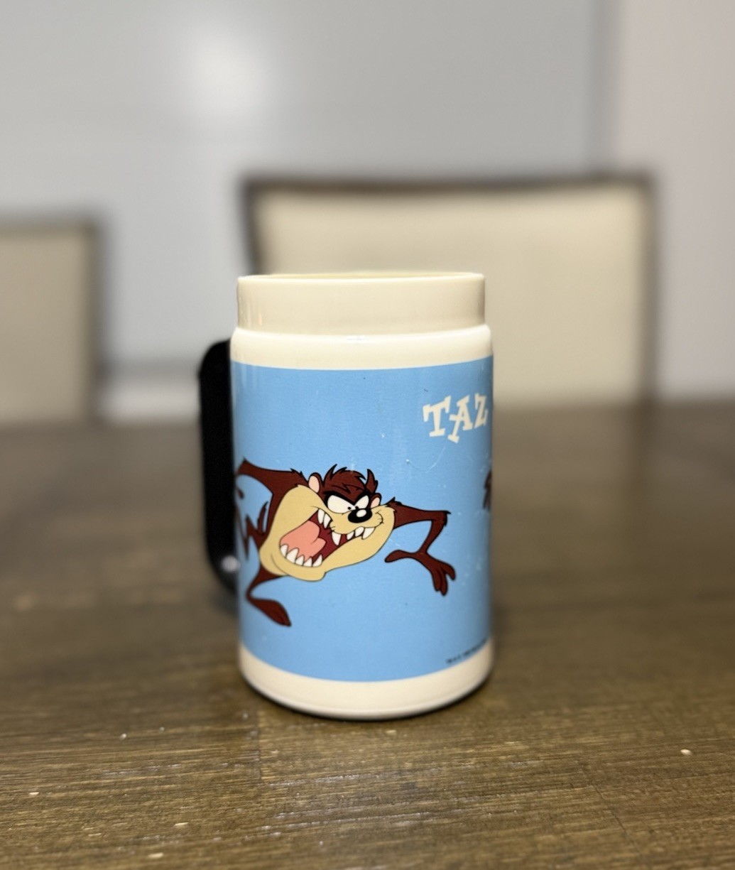 Vintage Rare 1998 Looney Tunes Taz Tasmanian Devil Blue White Travel Mug